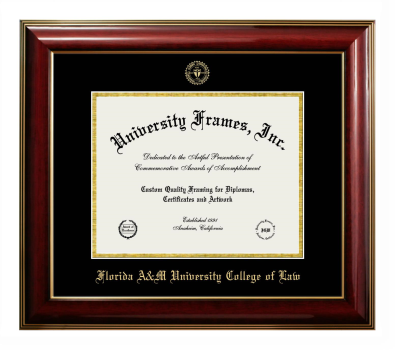 Florida A&M University College of Law Diploma Frame in Classic Mahogany with Gold Trim with Black & Gold Mats for DOCUMENT: 8 1/2"H X 11"W  