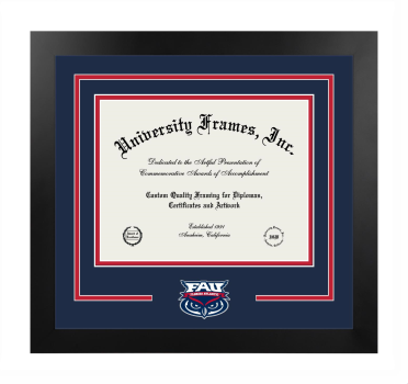 Florida Atlantic University (Boca Raton) Logo Mat Frame in Manhattan Black with Navy Blue & Red Mats for document: 8 1/2"h x 11"w  