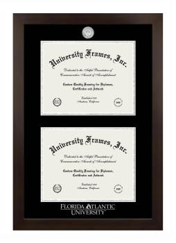 Florida Atlantic University (Boca Raton) Double Degree (Stacked) Frame in Manhattan Espresso with Black & Silver Mats for document: 8 1/2"h x 11"w  , document: 8 1/2"h x 11"w  