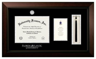 Diploma with Announcement & Tassel Box Frame in Legacy Black Cherry with Black & Silver Mats for DOCUMENT: 8 1/2"H X 11"W  ,  7"H X 4"W  
