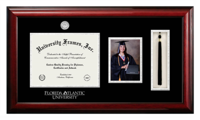 Diploma with 5 x 7 Portrait & Tassel Box Frame in Classic Mahogany with Black & Silver Mats for DOCUMENT: 8 1/2"H X 11"W  