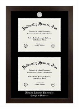 Florida Atlantic University (Boca Raton) College of Business Double Degree (Stacked) Frame in Manhattan Espresso with Black & Silver Mats for document: 8 1/2"h x 11"w  , document: 8 1/2"h x 11"w  