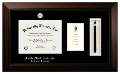 Diploma with Announcement & Tassel Box Frame in Legacy Black Cherry with Black & Silver Mats for DOCUMENT: 8 1/2"H X 11"W  ,  7"H X 4"W  