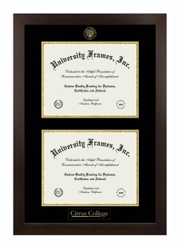 Citrus College Double Degree (Stacked) Frame in Manhattan Espresso with Black & Gold Mats for document: 8 1/2"h x 11"w  , document: 8 1/2"h x 11"w  