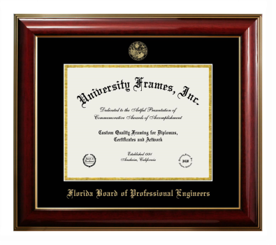 Florida Board of Professional Engineers Diploma Frame in Classic Mahogany with Gold Trim with Black & Gold Mats for DOCUMENT: 8 1/2"H X 11"W  