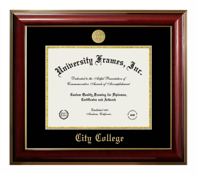 City College (Florida) Diploma Frame in Classic Mahogany with Gold Trim with Black & Gold Mats for DOCUMENT: 8 1/2"H X 11"W  