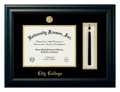 City College (Florida) Diploma with Tassel Box Frame in Satin Black with Black & Gold Mats for document: 8 1/2"h x 11"w  