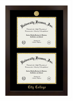 City College (Florida) Double Degree (Stacked) Frame in Manhattan Espresso with Black & Gold Mats for document: 8 1/2"h x 11"w  , document: 8 1/2"h x 11"w  