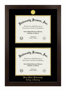 Kent State University College of Nursing Double Degree (Stacked) Frame in Manhattan Espresso with Black & Gold Mats for document: 8 1/2"h x 11"w  , document: 8 1/2"h x 11"w  