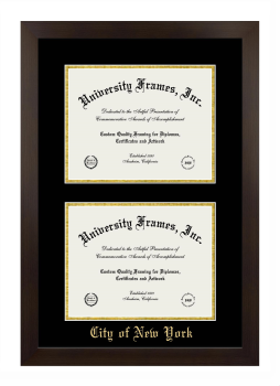 City of New York Double Degree (Stacked) Frame in Manhattan Espresso with Black & Gold Mats for document: 8 1/2"h x 11"w  , document: 8 1/2"h x 11"w  