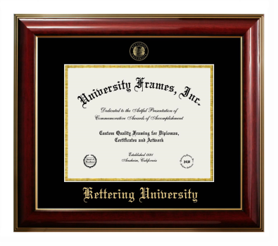 Kettering University Diploma Frame in Classic Mahogany with Gold Trim with Black & Gold Mats for DOCUMENT: 8 1/2"H X 11"W  