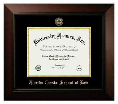 Florida Coastal School of Law Diploma Frame in Legacy Black Cherry with Black & Gold Mats for DOCUMENT: 8 1/2"H X 11"W  