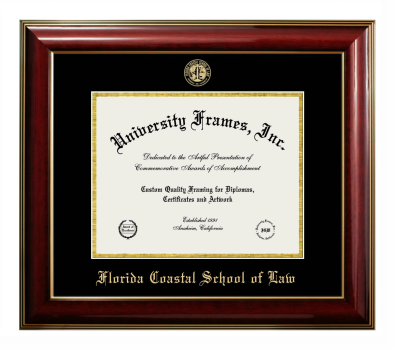 Florida Coastal School of Law Diploma Frame in Classic Mahogany with Gold Trim with Black & Gold Mats for document: 8 1/2"h x 11"w  