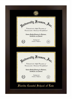 Florida Coastal School of Law Double Degree (Stacked) Frame in Manhattan Espresso with Black & Gold Mats for document: 8 1/2"h x 11"w  , document: 8 1/2"h x 11"w  