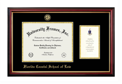 Florida Coastal School of Law Diploma with Announcement Frame in Petite Mahogany with Gold Trim with Black & Gold Mats for document: 8 1/2"h x 11"w  , diploma: 7"h x 4"w  