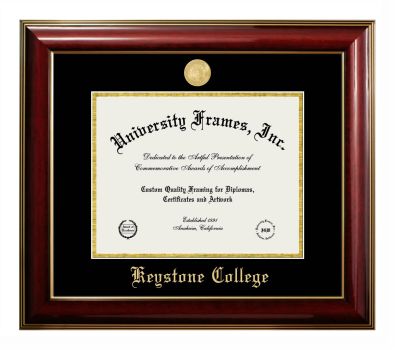Keystone College Diploma Frame in Classic Mahogany with Gold Trim with Black & Gold Mats for DOCUMENT: 8 1/2"H X 11"W  
