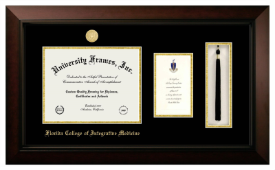 Florida College of Integrative Medicine Diploma with Announcement & Tassel Box Frame in Legacy Black Cherry with Black & Gold Mats for document: 8 1/2"h x 11"w  , diploma: 7"h x 4"w  
