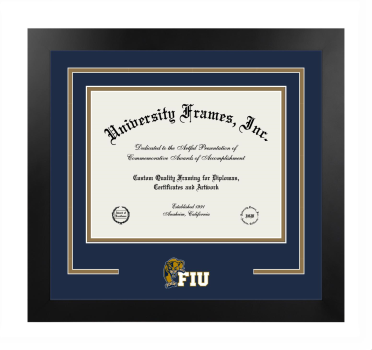 Florida International University Logo Mat Frame in Manhattan Black with Navy Blue & Bronze Mats for DOCUMENT: 8 1/2"H X 11"W  