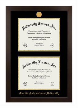 Florida International University Double Degree (Stacked) Frame in Manhattan Espresso with Black & Gold Mats for DOCUMENT: 8 1/2"H X 11"W  , DOCUMENT: 8 1/2"H X 11"W  