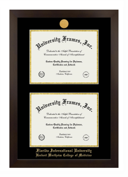 Florida International University Herbert Wertheim College of Medicine Double Degree (Stacked) Frame in Manhattan Espresso with Black & Gold Mats for document: 8 1/2"h x 11"w  , document: 8 1/2"h x 11"w  