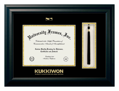 KUKKIWON - World taekwondo Headquarters Diploma with Tassel Box Frame in Satin Black with Black & Gold Mats for DOCUMENT: 8 1/2"H X 11"W  