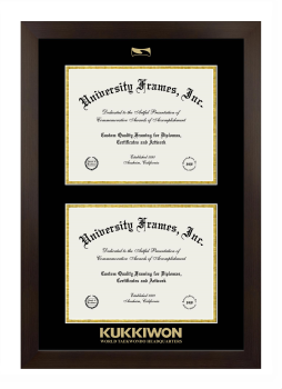 KUKKIWON - World taekwondo Headquarters Double Degree (Stacked) Frame in Manhattan Espresso with Black & Gold Mats for document: 8 1/2"h x 11"w  , document: 8 1/2"h x 11"w  