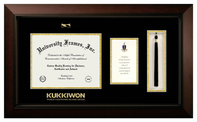 KUKKIWON - World taekwondo Headquarters Diploma with Announcement & Tassel Box Frame in Legacy Black Cherry with Black & Gold Mats for DOCUMENT: 8 1/2"H X 11"W  ,  7"H X 4"W  