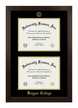 Kuyper College Double Degree (Stacked) Frame in Manhattan Espresso with Black & Gold Mats for document: 8 1/2"h x 11"w  , document: 8 1/2"h x 11"w  