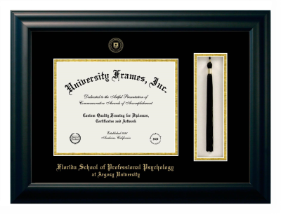 Florida School of Professional Psychology at Argosy University Diploma with Tassel Box Frame in Satin Black with Black & Gold Mats for document: 8 1/2"h x 11"w  