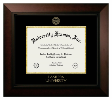 La Sierra University Diploma Frame in Legacy Black Cherry with Black & Gold Mats for DOCUMENT: 8 1/2"H X 11"W  