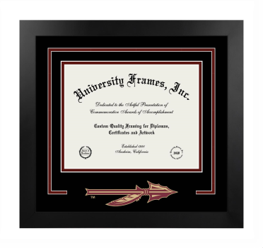 Florida State University Logo Mat Frame in Manhattan Black with Black & Maroon Mats for DOCUMENT: 8 1/2"H X 11"W  