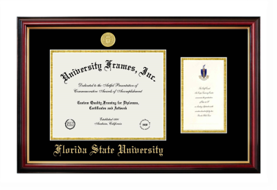 Florida State University Diploma with Announcement Frame in Petite Mahogany with Gold Trim with Black & Gold Mats for DOCUMENT: 8 1/2"H X 11"W  ,  7"H X 4"W  