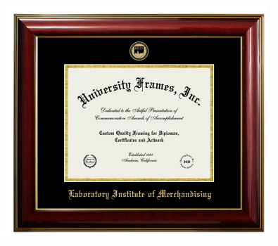 Laboratory Institute of Merchandising Diploma Frame in Classic Mahogany with Gold Trim with Black & Gold Mats for DOCUMENT: 8 1/2"H X 11"W  