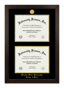Florida State University College of Music Double Degree (Stacked) Frame in Manhattan Espresso with Black & Gold Mats for document: 8 1/2"h x 11"w  , document: 8 1/2"h x 11"w  
