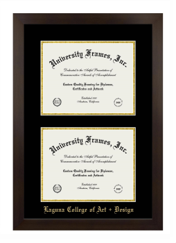 Laguna College of Art + Design Double Degree (Stacked) Frame in Manhattan Espresso with Black & Gold Mats for document: 8 1/2"h x 11"w  , document: 8 1/2"h x 11"w  