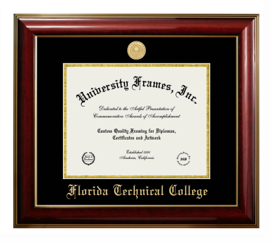 Florida Technical College Diploma Frame in Classic Mahogany with Gold Trim with Black & Gold Mats for DOCUMENT: 8 1/2"H X 11"W  