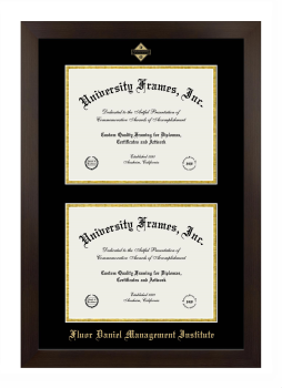 Fluor Daniel Management Institute Double Degree (Stacked) Frame in Manhattan Espresso with Black & Gold Mats for document: 8 1/2"h x 11"w  , document: 8 1/2"h x 11"w  