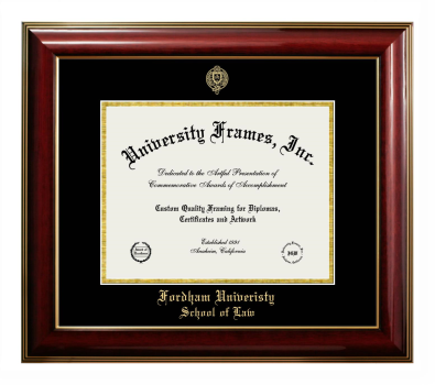 Fordham University School of Law Diploma Frame in Classic Mahogany with Gold Trim with Black & Gold Mats for DOCUMENT: 8 1/2"H X 11"W  