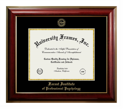 Forest Institute of Professional Psychology Diploma Frame in Classic Mahogany with Gold Trim with Black & Gold Mats for DOCUMENT: 8 1/2"H X 11"W  