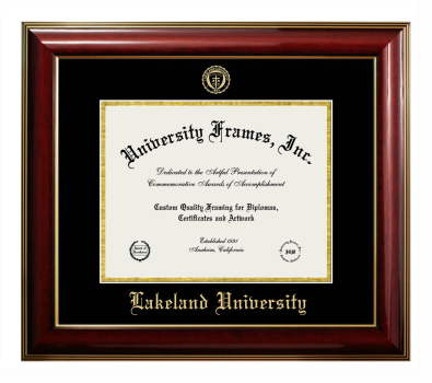 Lakeland University Diploma Frame in Classic Mahogany with Gold Trim with Black & Gold Mats for document: 8 1/2"h x 11"w  