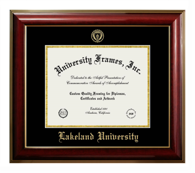 Lakeland University Diploma Frame in Classic Mahogany with Gold Trim with Black & Gold Mats for DOCUMENT: 8 1/2"H X 11"W  