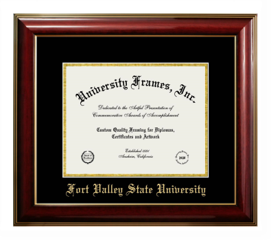 Fort Valley State University Diploma Frame in Classic Mahogany with Gold Trim with Black & Gold Mats for DOCUMENT: 8 1/2"H X 11"W  