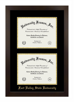 Fort Valley State University Double Degree (Stacked) Frame in Manhattan Espresso with Black & Gold Mats for document: 8 1/2"h x 11"w  , document: 8 1/2"h x 11"w  