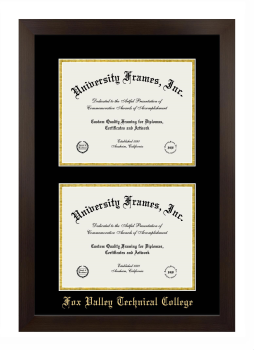 Fox Valley Technical College Double Degree (Stacked) Frame in Manhattan Espresso with Black & Gold Mats for document: 8 1/2"h x 11"w  , document: 8 1/2"h x 11"w  