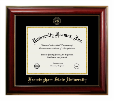 Framingham State University Diploma Frame in Classic Mahogany with Gold Trim with Black & Gold Mats for document: 8 1/2"h x 11"w  