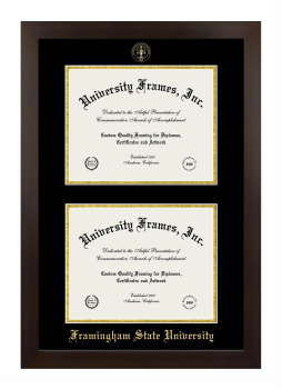 Framingham State University Double Diploma Frame in Manhattan Espresso with Black & Gold Mats for document: 8 1/2"h x 11"w  , document: 8 1/2"h x 11"w  