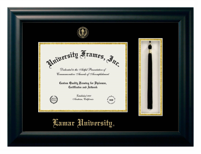Lamar University Diploma with Tassel Box Frame in Satin Black with Black & Gold Mats for  11"h x 14"w  