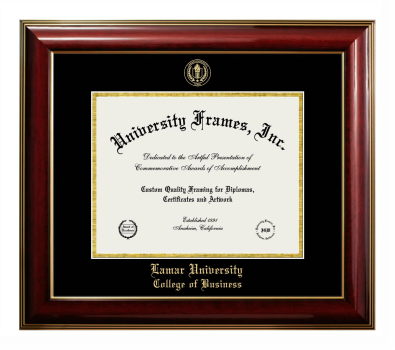Lamar University College of Business Diploma Frame in Classic Mahogany with Gold Trim with Black & Gold Mats for DOCUMENT: 8 1/2"H X 11"W  
