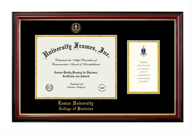 Lamar University College of Business Diploma with Announcement Frame in Petite Mahogany with Gold Trim with Black & Gold Mats for document: 8 1/2"h x 11"w  , diploma: 7"h x 4"w  