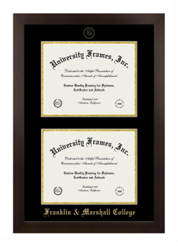 Franklin & Marshall College Double Degree (Stacked) Frame in Manhattan Espresso with Black & Gold Mats for document: 8 1/2"h x 11"w  , document: 8 1/2"h x 11"w  